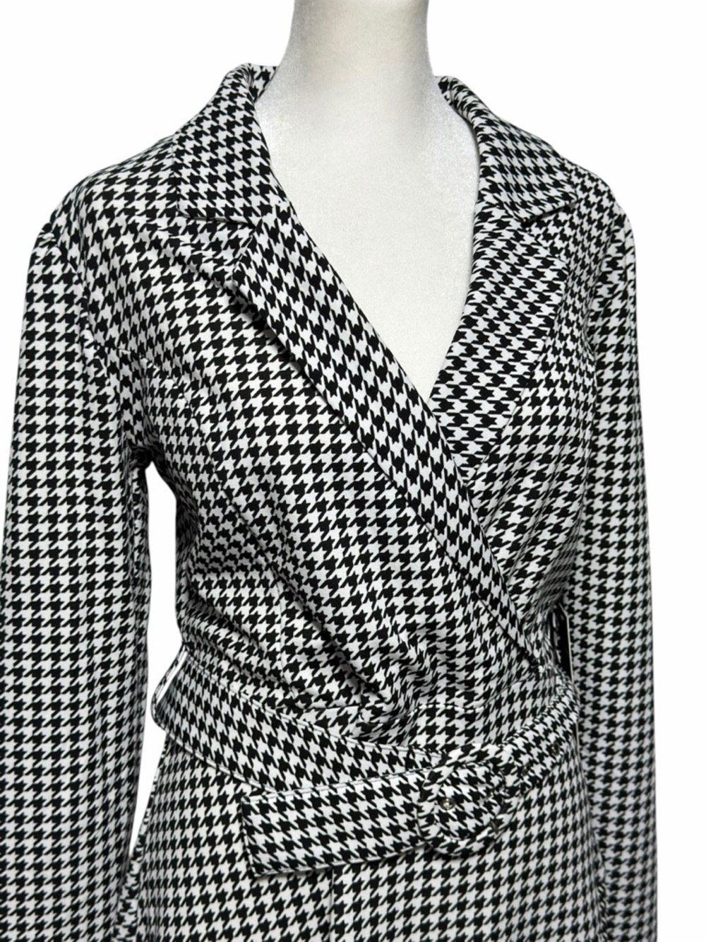 NWT Elizabeth Nicole NY Houndstooth Blazer Dress Pleated Skirt Long Sleeve M - Picture 3 of 10